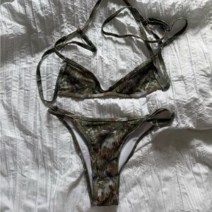 Green Tropical Print Bikini